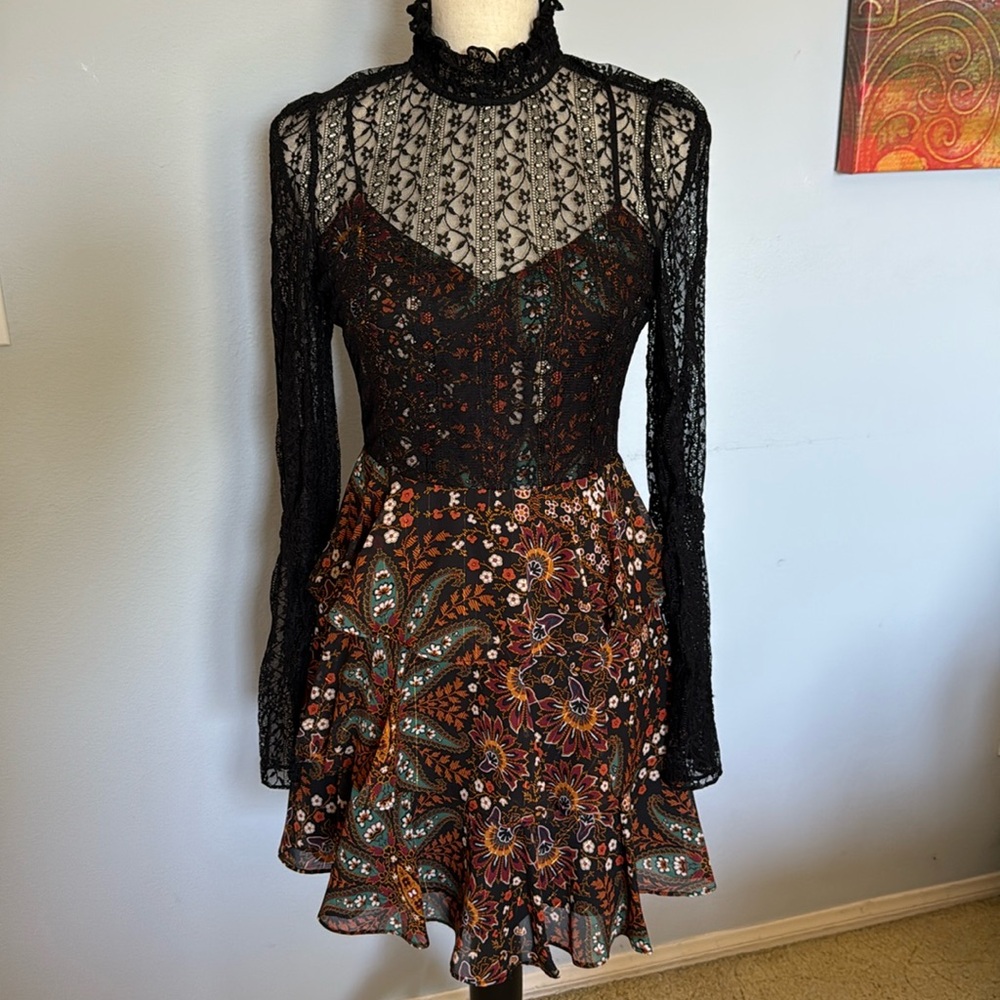 BCBGeneration Black and Multicolor Lace Dress